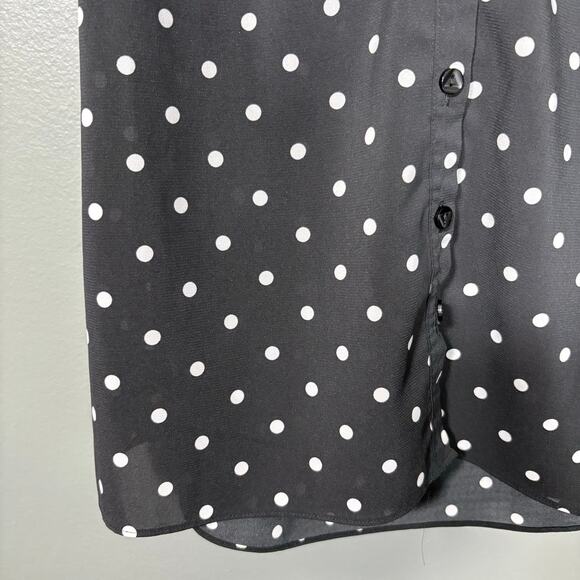 Spense Womens Black & White Polka Dot Whimsical Ruffle Top - Medium - Sleeveless - Picture 3 of 5